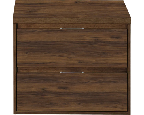 SANOX Badkamermeubelset voor waskom Porto walnoot 70 cm met twee lades incl. bovenblad walnoot Houten schoenenkast met twee lades