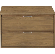Houtkleurige wastafelonderkast met twee laden