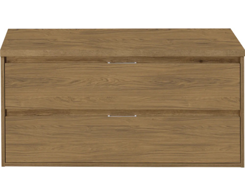 SANOX Badkamermeubelset voor waskom Porto eiken 120 cm met twee lades incl. bovenblad honey Houten wastafelonderkast met twee laden