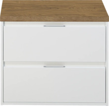 Wastafelonderkast met twee laden en houten blad