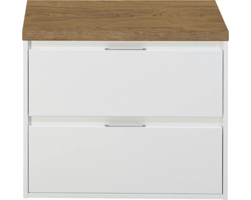 SANOX Badkamermeubelset voor waskom Porto hoogglans wit 70 cm met twee lades incl. bovenblad honey Wastafelonderkast met twee laden en houten blad