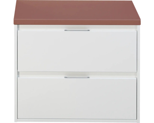 SANOX Badkamermeubelset voor waskom Porto hoogglans wit 70 cm met twee lades incl. bovenblad roest rood Wastafelonderkast met twee laden en plank