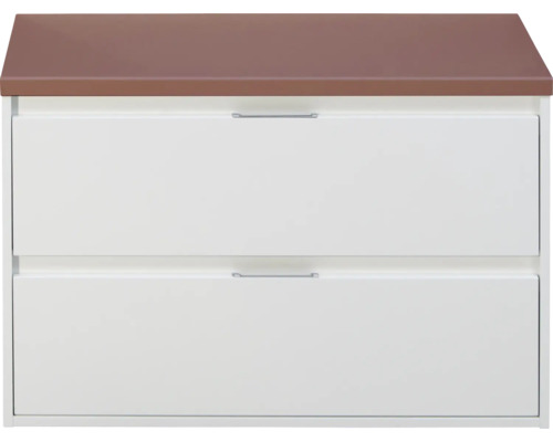 SANOX Badkamermeubelset voor waskom Porto hoogglans wit 90 cm met twee lades incl. bovenblad roest rood Wastafelonderkast met twee laden