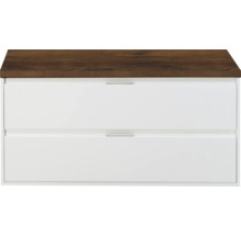 Wastafelonderkast met twee laden en houten blad