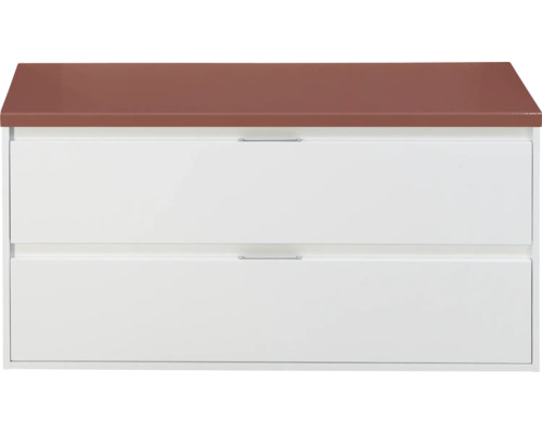 SANOX Badkamermeubelset voor waskom Porto hoogglans wit 120 cm met twee lades incl. bovenblad roest rood Onderkast met twee laden en een afdekplaat