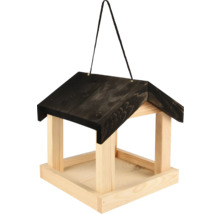 Houten vogelhuis met zwart dak om op te hangen