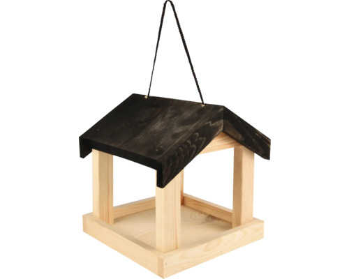 Houten vogelhuis met zwart dak om op te hangen