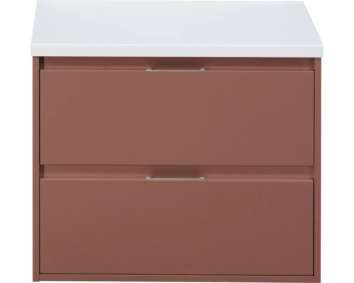 SANOX Badkamermeubelset voor waskom Porto roest rood 70 cm met twee lades incl. bovenblad wit mat Onderkast met twee laden en witte afdekking