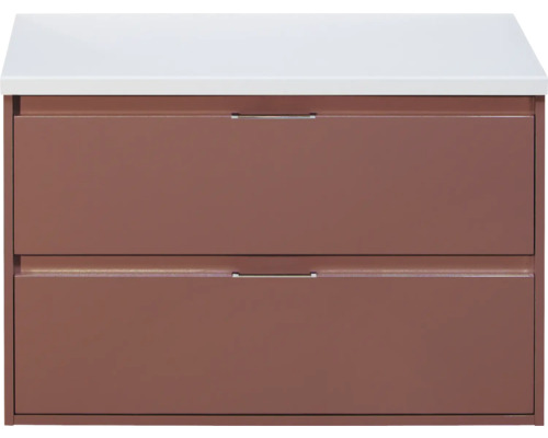 SANOX Badkamermeubelset voor waskom Porto roest rood 90 cm met twee lades incl. bovenblad wit mat Onderkast met twee laden en een legplank