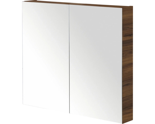 SANOX Spiegelkast Porto enkelzijdig 65x70x13 cm walnoot Spiegelkast met twee deuren en houtlook