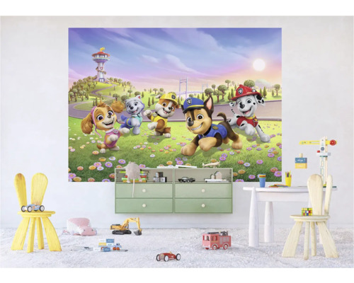Kinderkamer met Paw Patrol muurschildering en kindermeubels