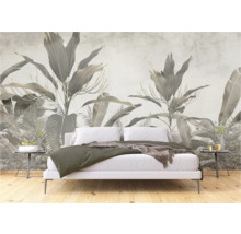 Slaapkamer met botanisch fotobehang in jungle stijl