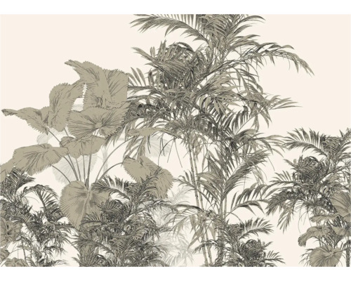 Illustratie van palmbomen en tropische planten op behang