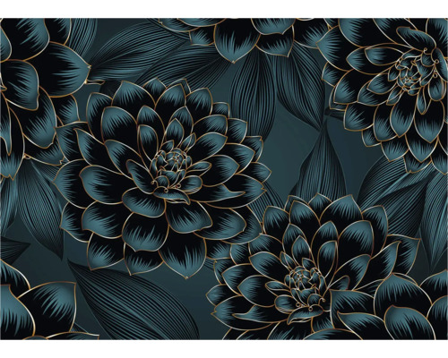 Bloemenbehang met dahlia's en bladeren