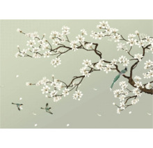 Behang met bloeiende takken en vogels