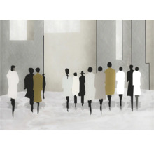 Abstracte illustratie van mensen in een stedelijke omgeving