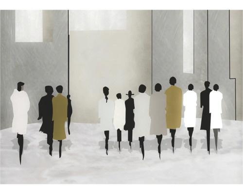 Abstracte illustratie van mensen in een stedelijke omgeving