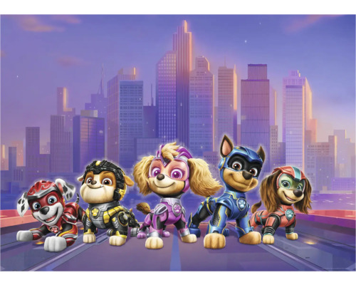 Illustratie van Paw Patrol voor een stadsgezicht.