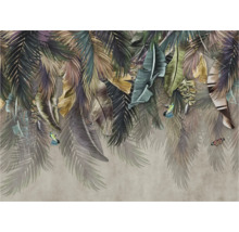 Behang met palmenblad-, bananenblad- en vogelpatroon