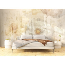 Slaapkamer met bloemenfotobehang en tweepersoonsbed