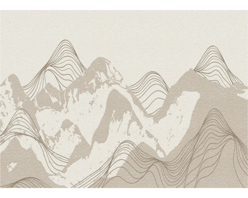 Decoratief vliesbehang met bergmotief en abstracte lijnen