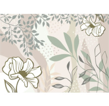 Abstract bloemmotief met bladeren en bloemen als wanddecoratie