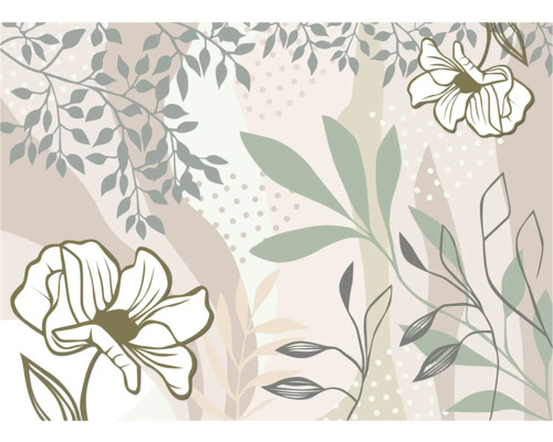 Abstract bloemmotief met bladeren en bloemen als wanddecoratie