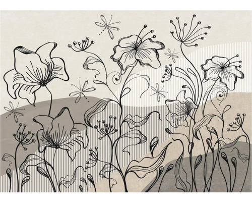 Decoratieve illustratie van gestileerde bloemen en libellen