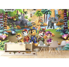 Kindvriendelijk fotobehang met jungle motieven en Paw Patrol figuren in de kinderkamer