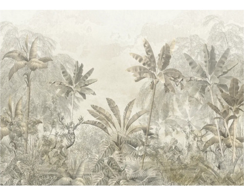 Behang met jungle motief, met palmen en een ree