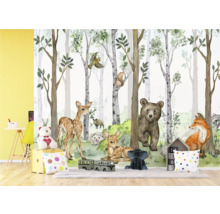 Muurschildering met bosdieren in kinderkamer