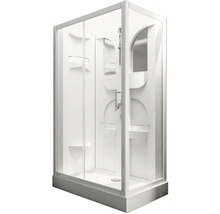 Volledige douchecabine met schuifdeuren, douchekop en planken