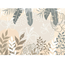 Illustratie met tropische bladeren en hibiscusbloemen