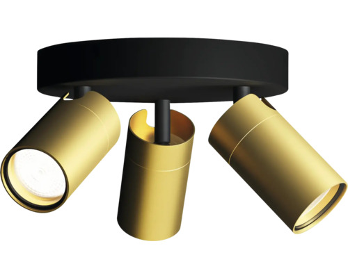 PHILIPS Plafondspot badkamer Idris 3-lichts zwart/goud Plafondlamp met drie gouden spots