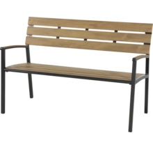 Houten tuinbank met armleuningen en metalen frame