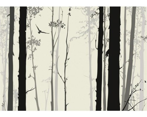 Behang met bosmotief en vogel