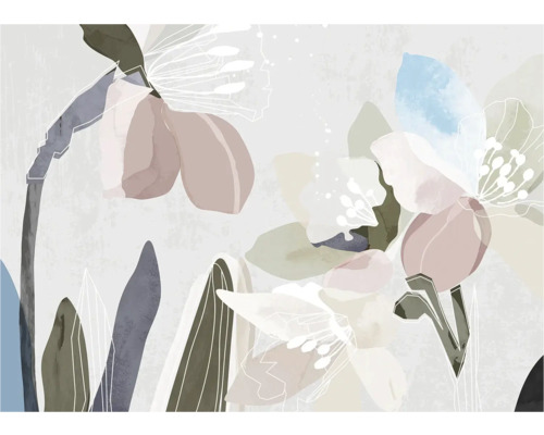 Abstracte bloemenmuurschildering met bloemmotieven