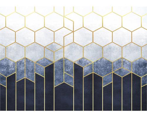 Behang met geometrisch patroon van zeshoeken en lijnen