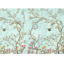 Behang met boom-, vogel- en bloemmotieven