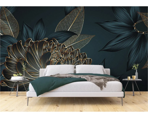 Slaapkamer met fotobehang met bloemmotief