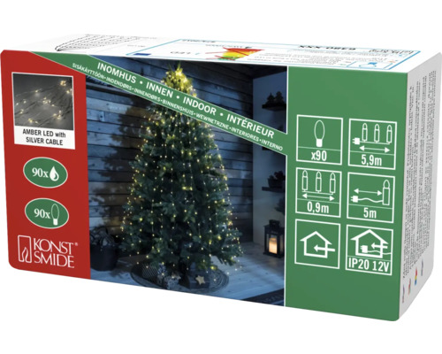 Konstsmide LED-lichtsnoer met zilverkleurige kabel voor decoratie binnenshuis, 90 lampjes