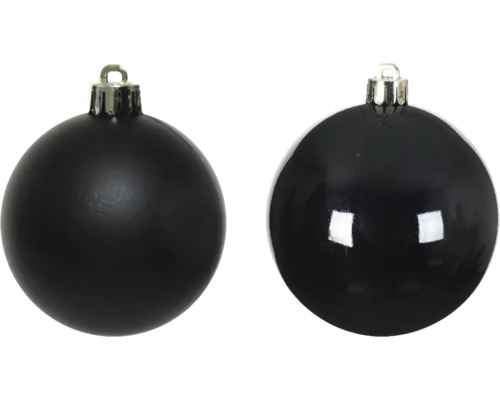 Twee zwarte kerstballen met zilverkleurige ophanging