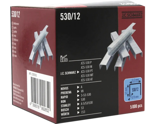 Verpakking J.C. Schwarz nietjes 530/12, 5000 stuks