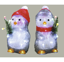 Twee pinguïnfiguren met LED-verlichting en kerstboom