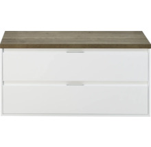 Wastafelonderkast met twee laden en houten blad