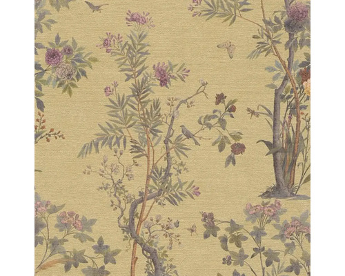 Behang met bloemen, bomen en vogels