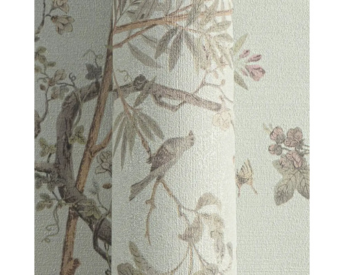Behangrol met bloemmotief en vogelafbeeldingen