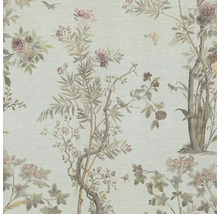 Behang met bloemen-, boom- en vogelmotieven