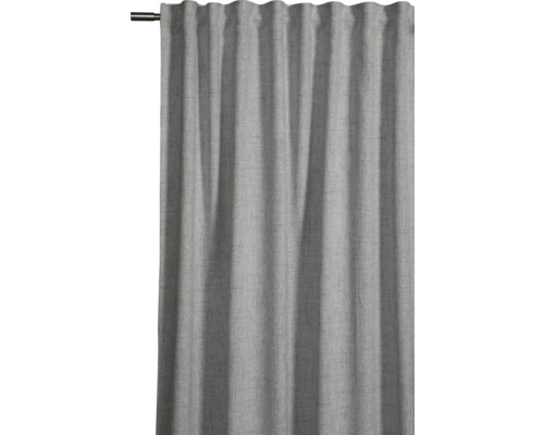 Grijs gordijn met plooiband aan een gordijnroede