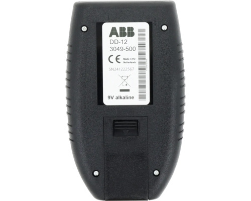 ABB Logo, DD-12 3049-500, Gemaakt in Nederland, CE-markering, 9V alkaline batterij